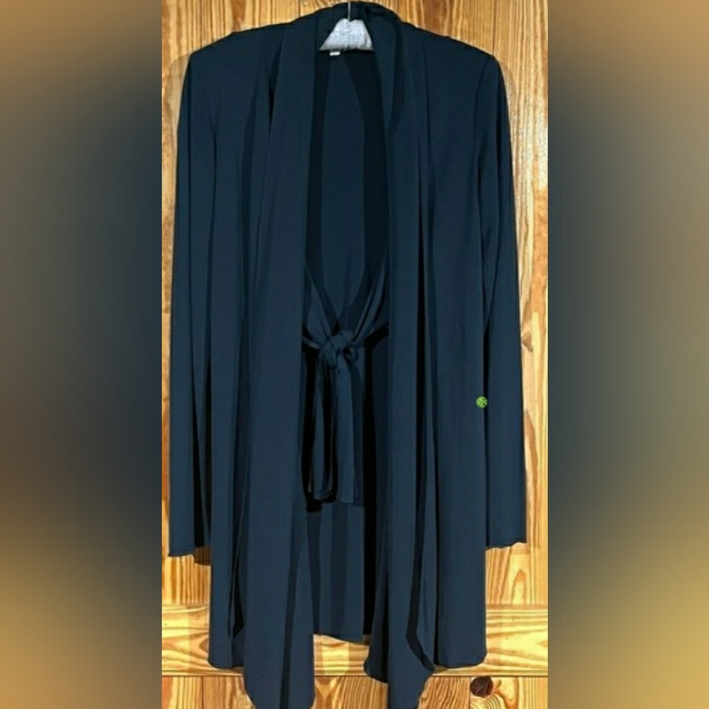 CAbi Elegant Tie Front Black Draped Cardigan XL